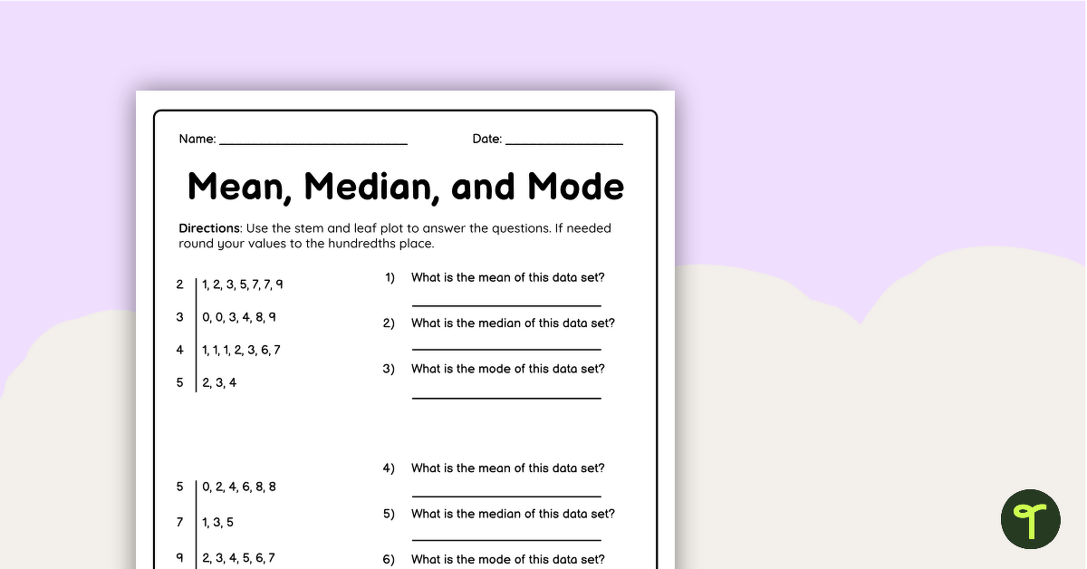 Mean Median Mode Worksheet | Teach Starter