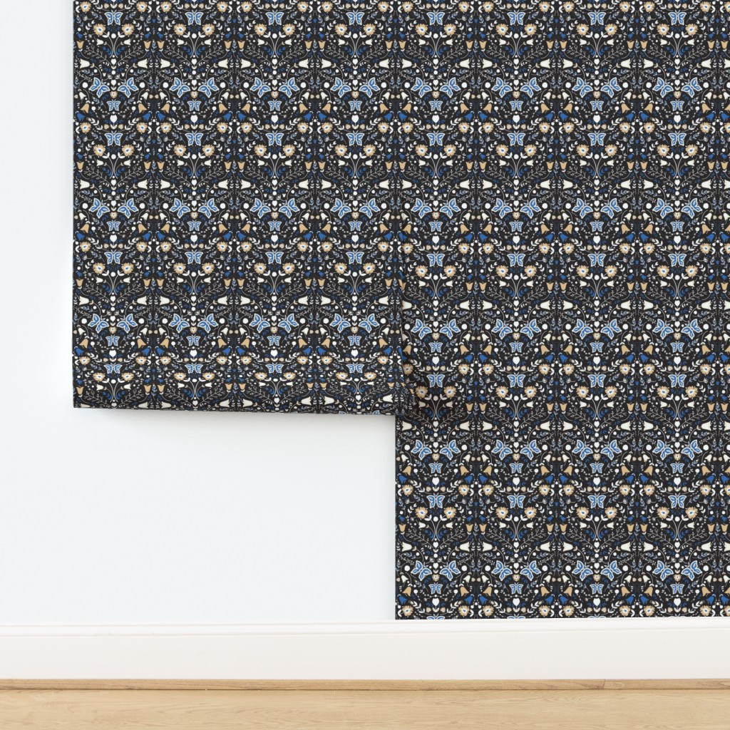 Folk Garden Floral Butterflies Royal Wallpaper | Spoonflower