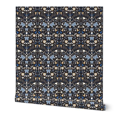 Folk Garden Floral Butterflies Royal Wallpaper | Spoonflower
