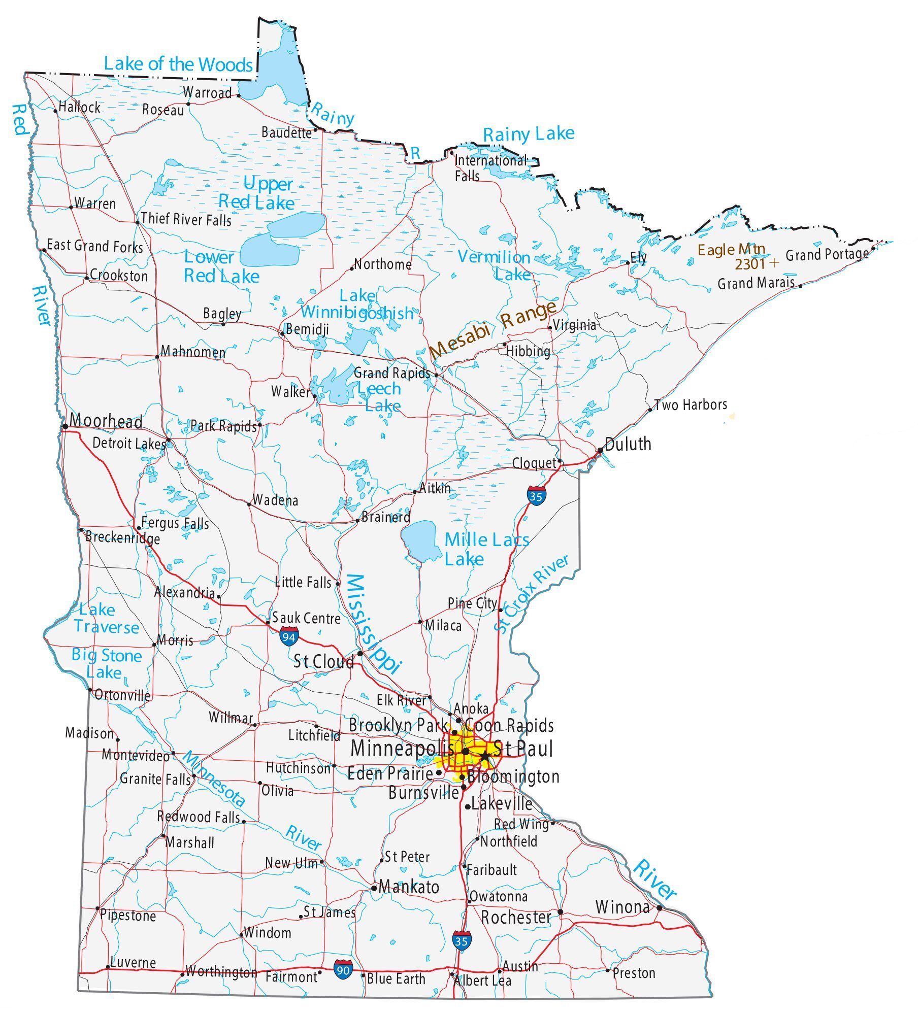 Minnesota State Map - Places And Landmarks - GIS Geography