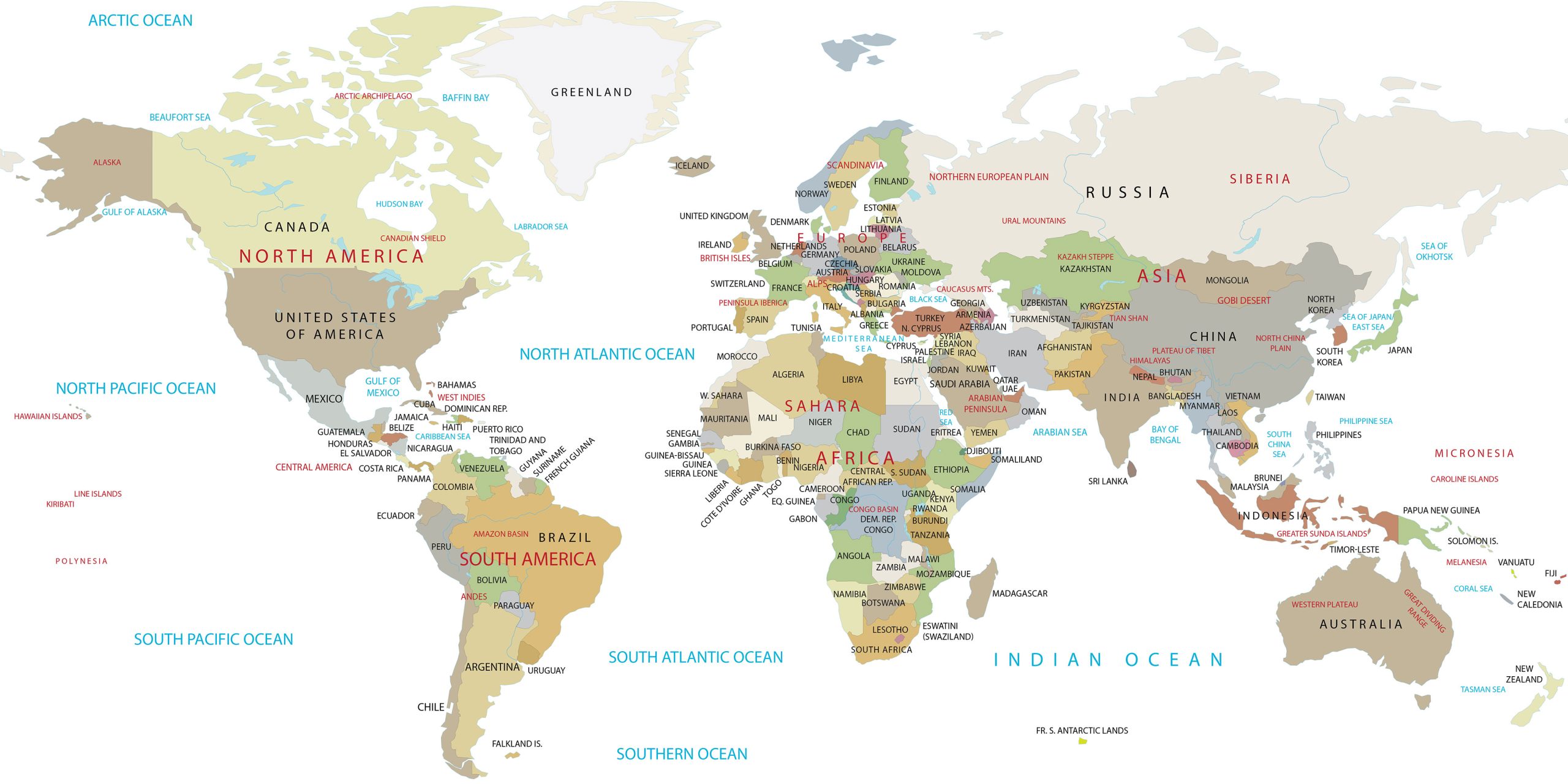 World Map High Resolution Countries