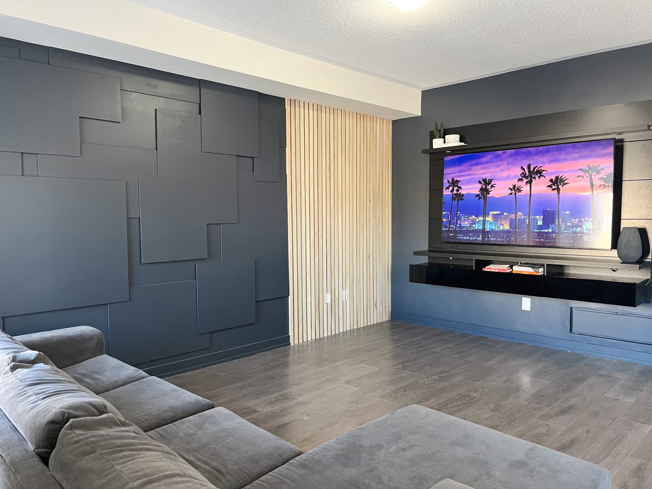 Modern black accent wall living room reveal - Hana&#39;s Happy Home