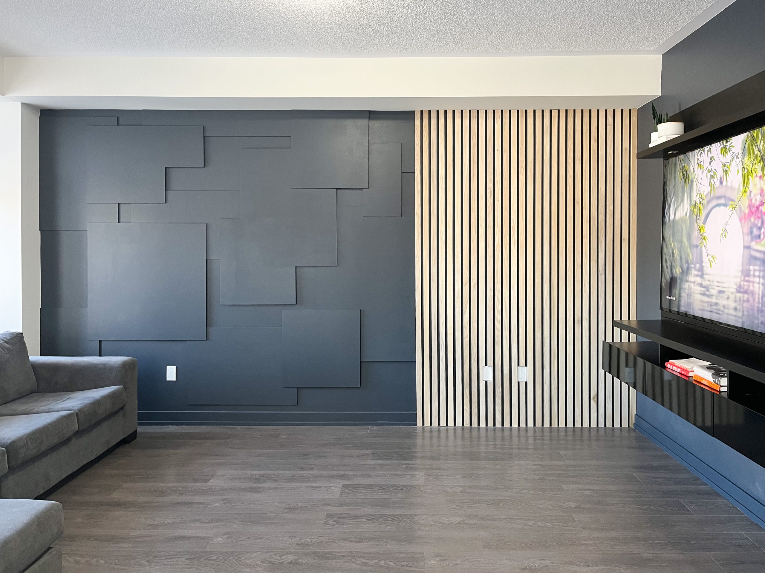 Modern black accent wall living room reveal - Hana&#39;s Happy Home