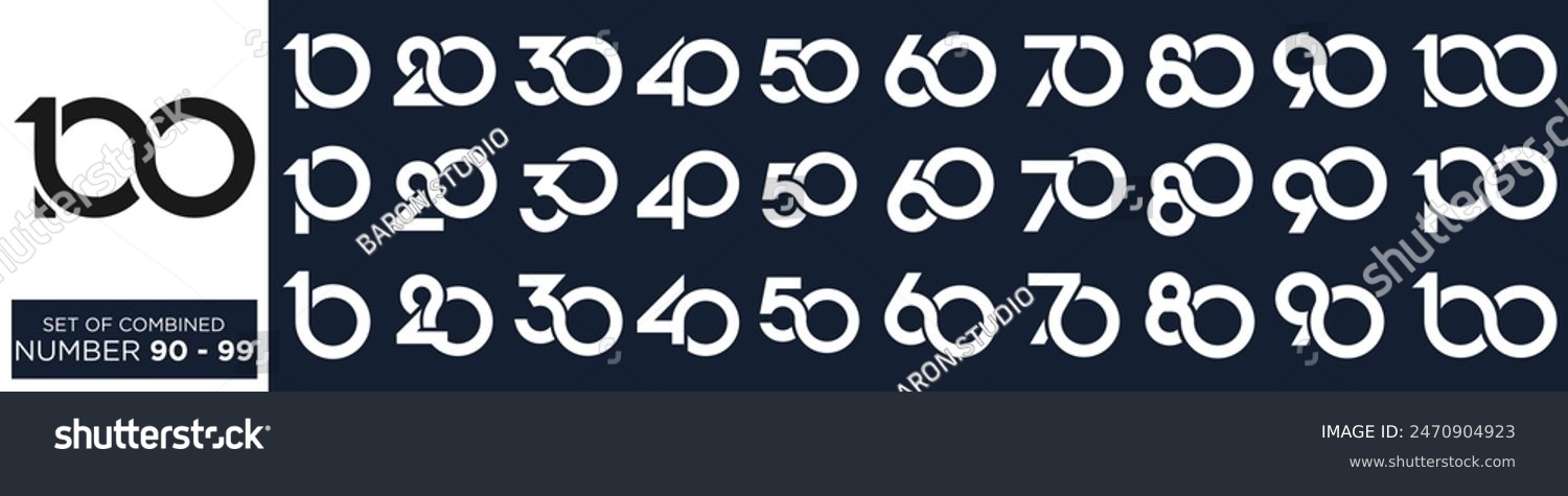 Collection Of Creative Number 10 To 100 Logo Designs. Abstract Number Design Vector Illustration...