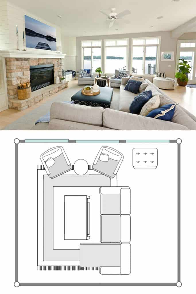 Sectional Sofa And Two Chairs Layout | Baci Living Room