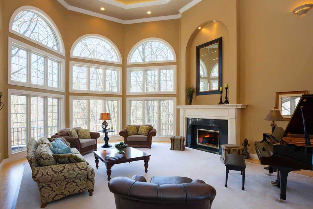 Vaulted Ceiling Living Room With Fireplace | Shelly Lighting