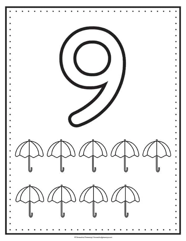 Number 9 Worksheets Coloring