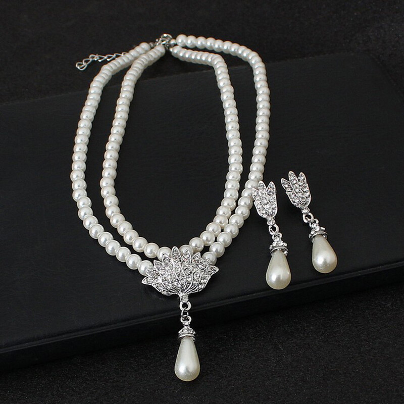 Elegant Simulated-pearl Bridal Jewelry Sets Rhinestone Pearl Necklace+Earri^YB| EBay