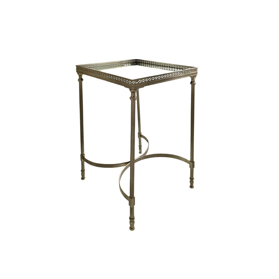 Table Metal Silver Small Accebt With Mirror Top Global Views Design Vintage Side Stand - Etsy