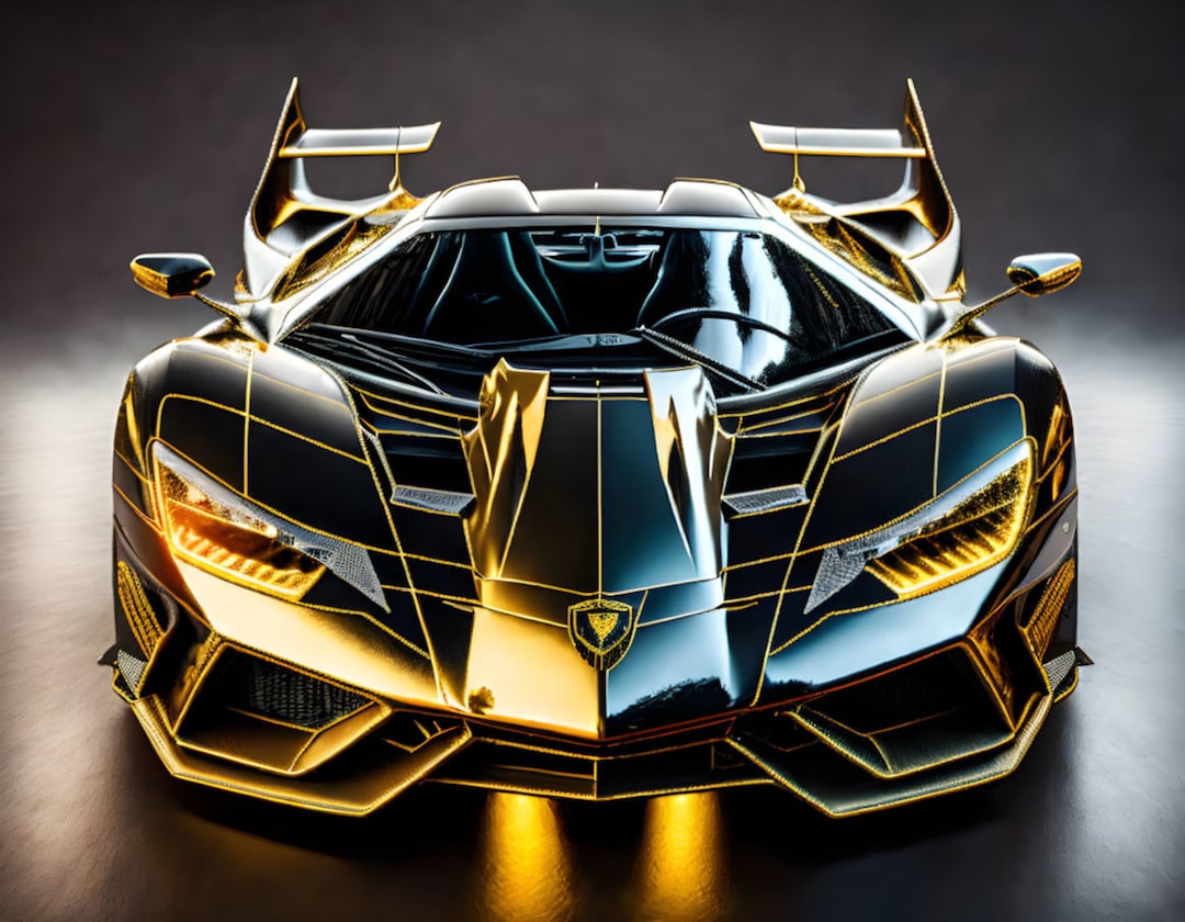 Jet Black Lamborghini With Gold Trim, Digital Art, 9:7, Crisp Quality, Download And Print ...