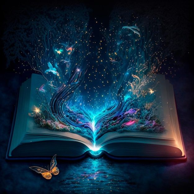 Premium Photo | An Open Magic Book With Fairy Tales | Magic Book, Fantasy Books Magic, Magic ...