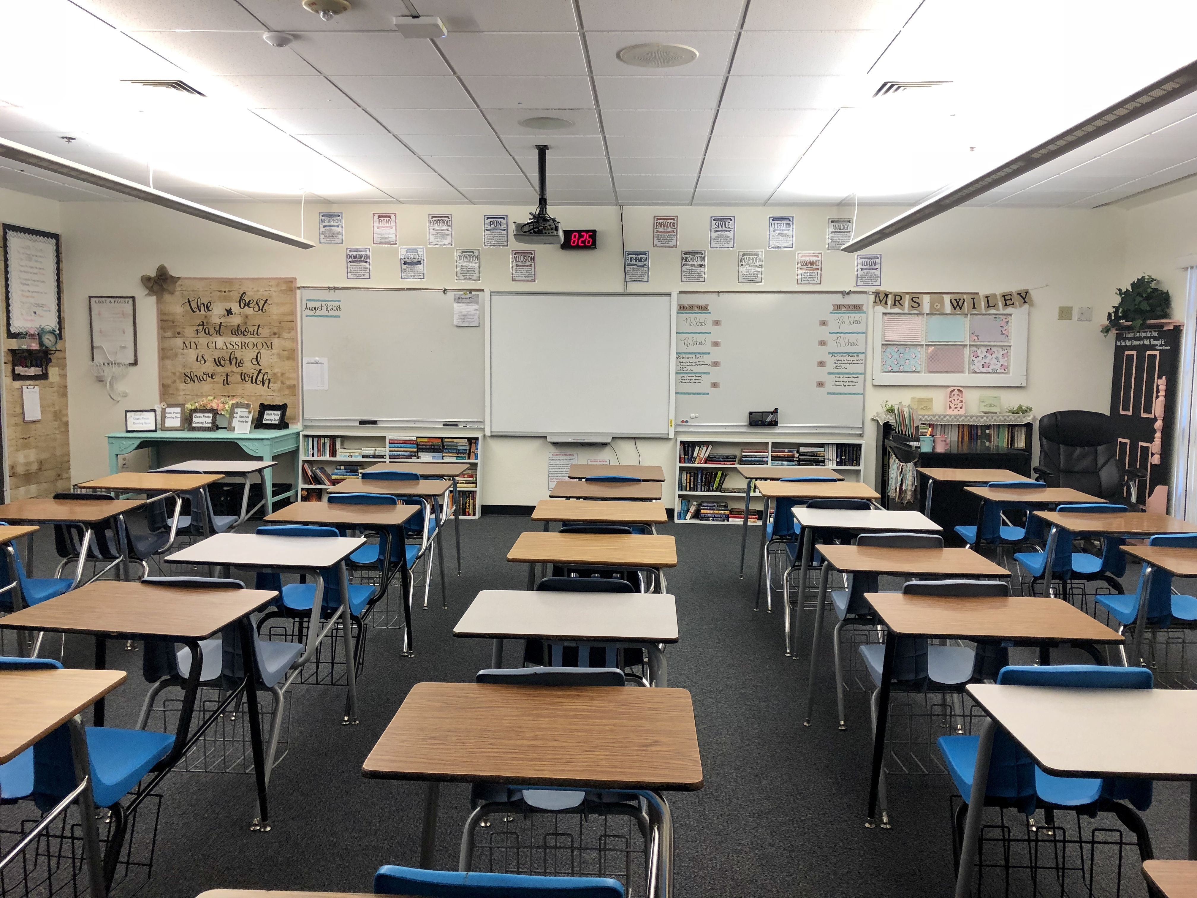 Front Of Room View Of My Room This Year! Farmhouse Classroom Decor. | Middle School Classroom ...