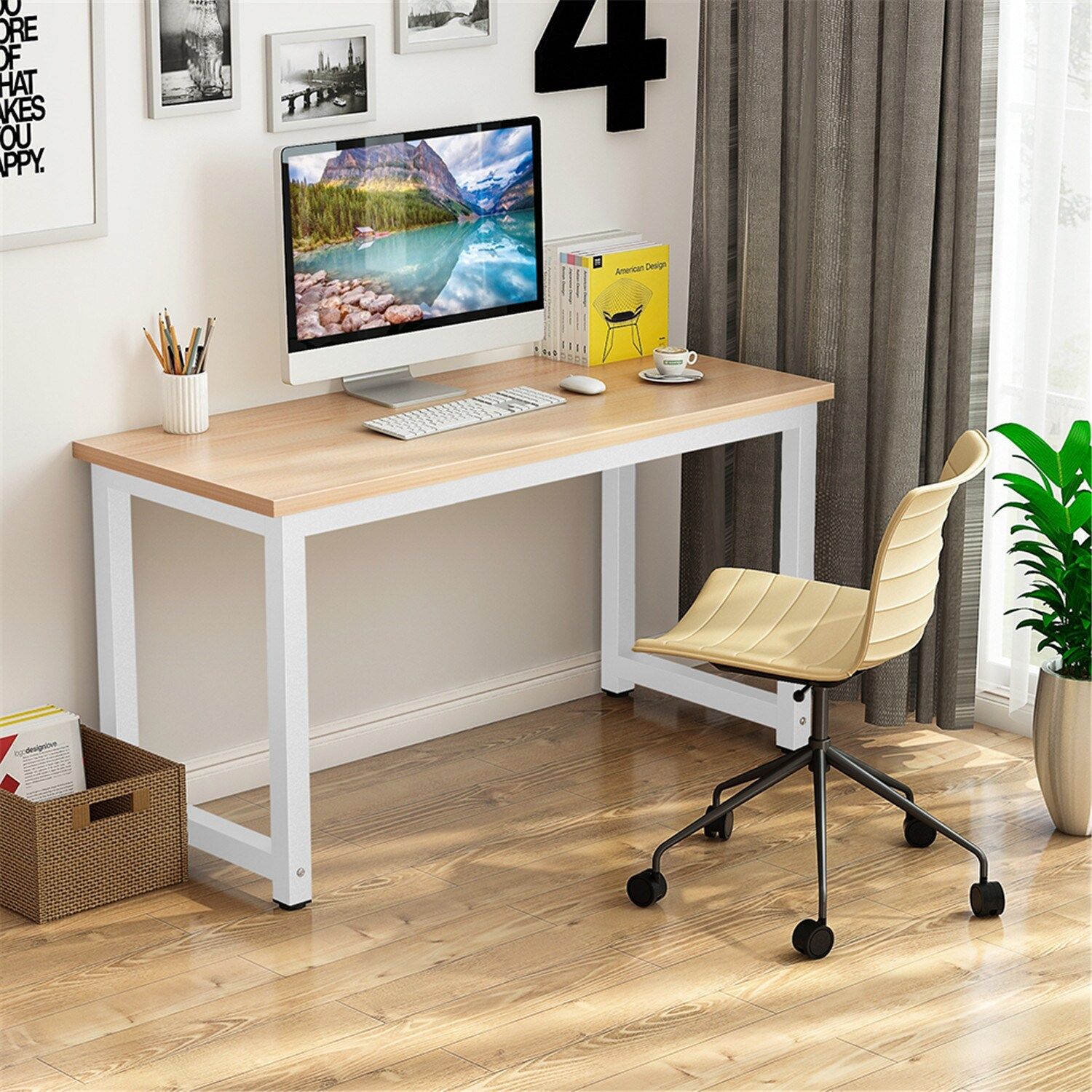 Feature: [MODERN SIMPLE DESK COMPUTER TABLE OFFICE DESKS ]- With Metal Legs And Adjustable Leg ...