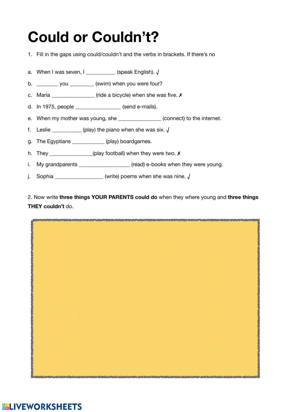 Could Or Couldn&#39;t? Worksheet