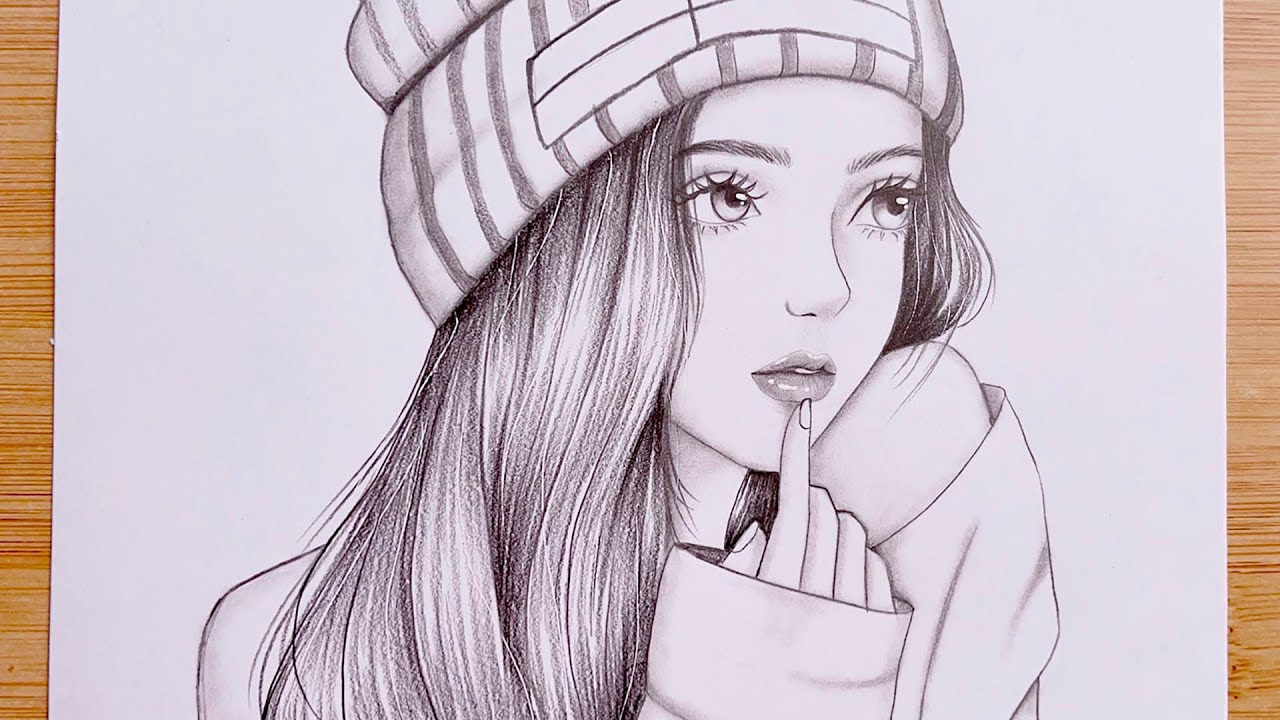 Easy Step By Step Drawing Tutorial || A Girl Wearing A Winter Hat || Pencil Sketch For Beginners ...