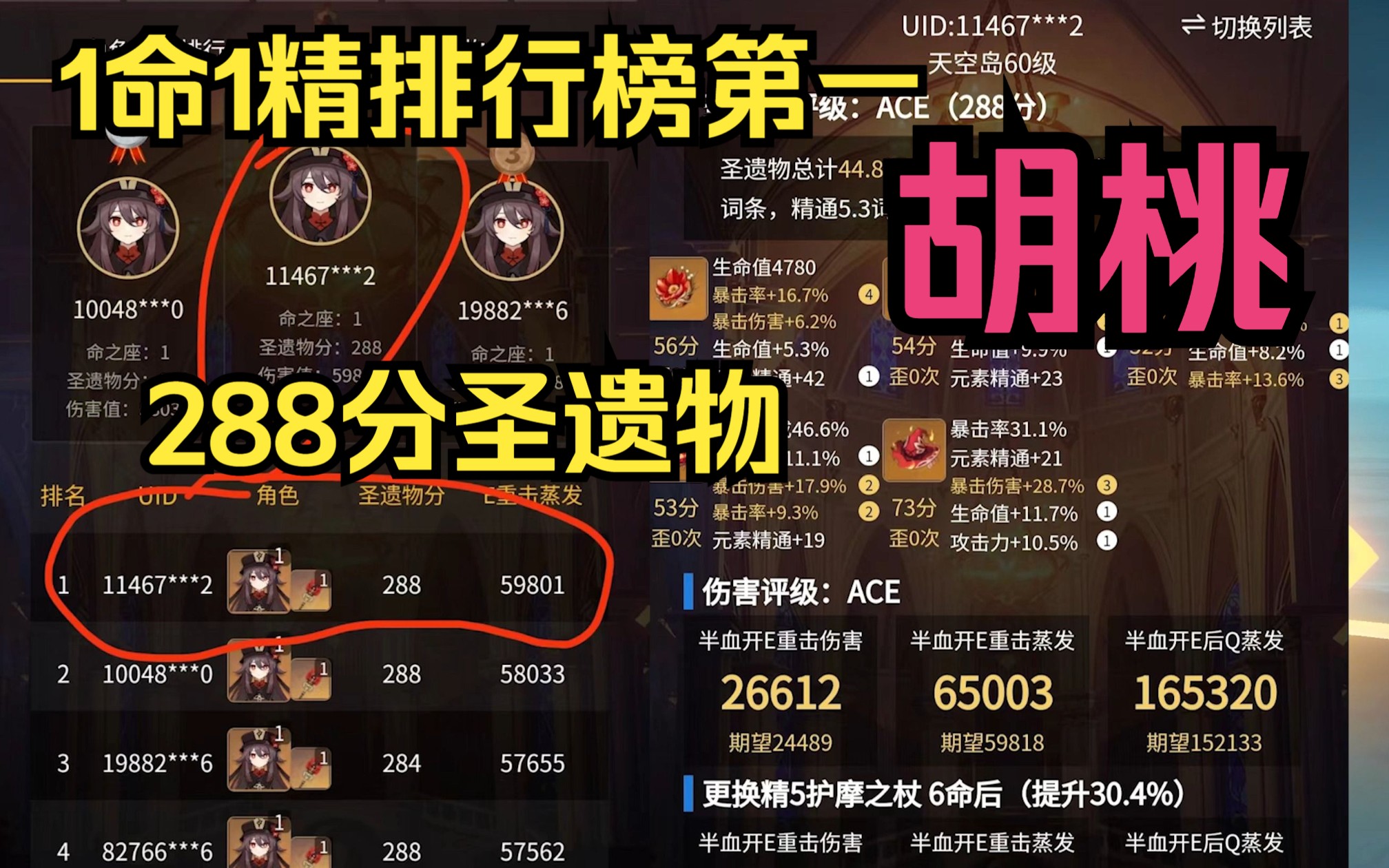 排行榜1命1精第一胡桃有多离谱？288分全有效词条圣遗物！4K60帧剪辑最... - 哔哩哔哩