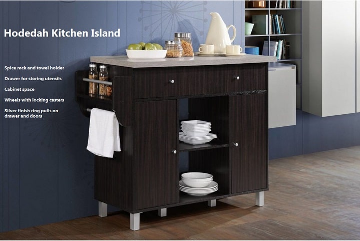 Hodedah Wood Kitchen Island