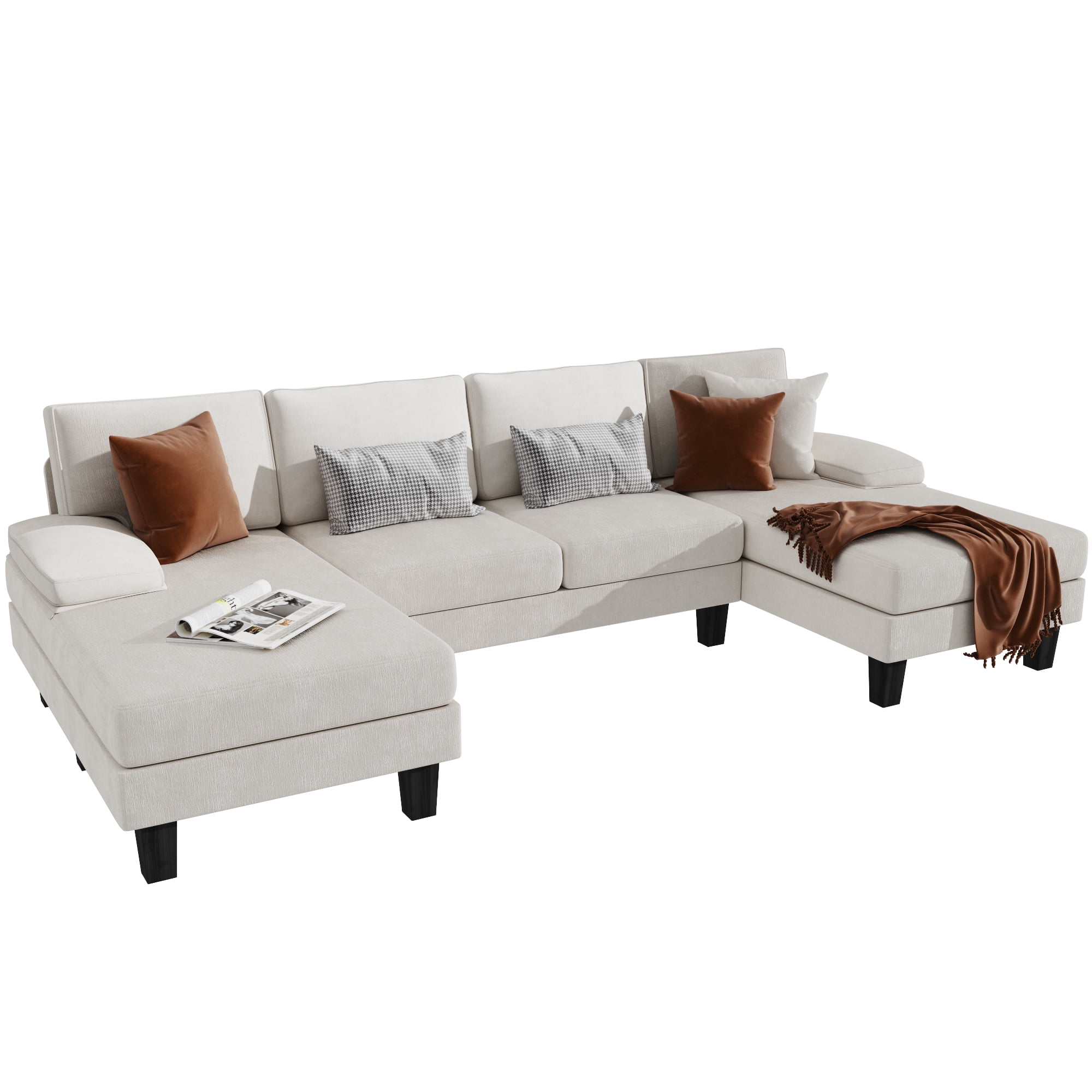 Homall Modern U-Shape Sectional Sofa, Chenille Fabric Modular Couch, 4 Seat Oversized Sofa with ...