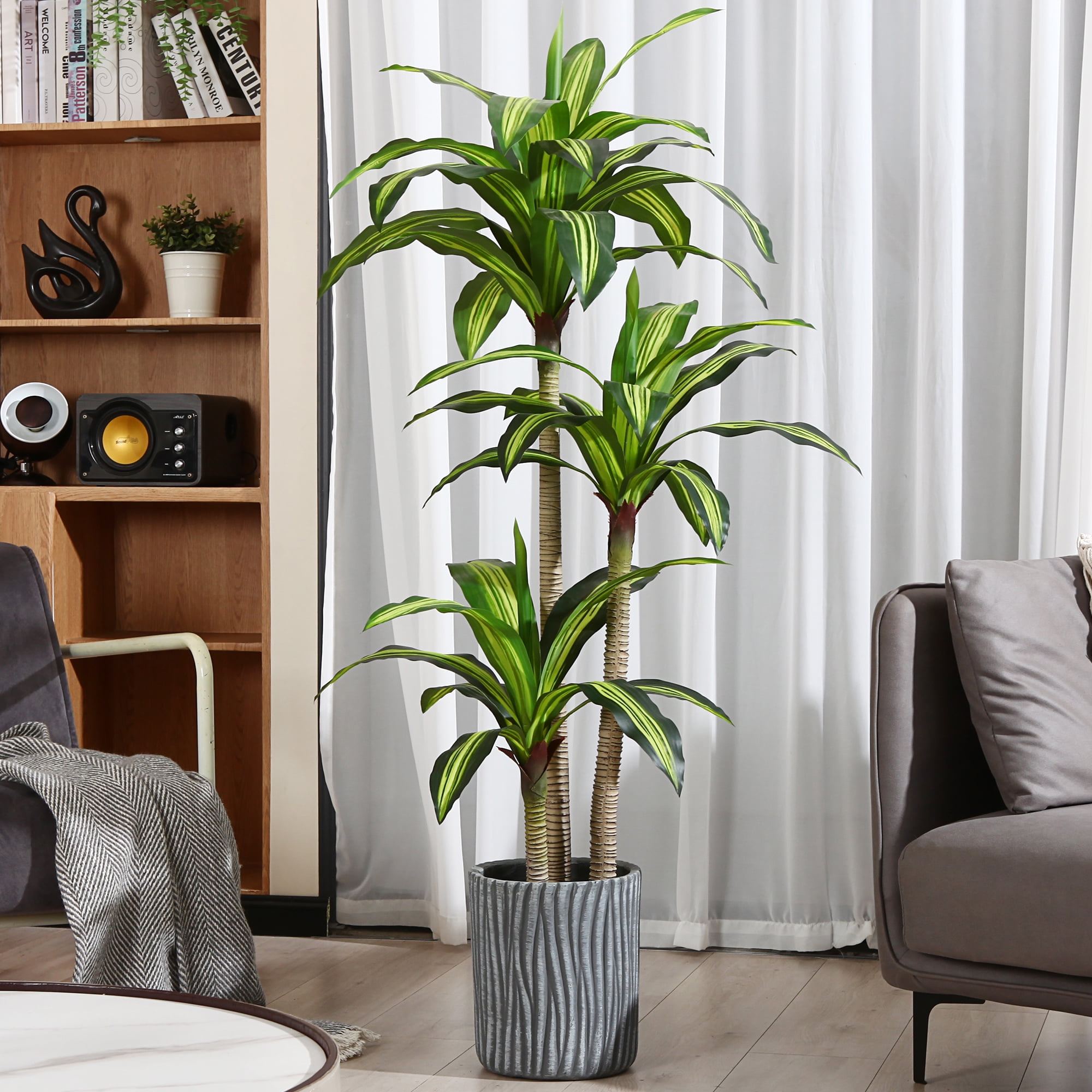 Artificial Plants, 5 Ft Dracaena Tree Faux Plants Indoor Outdoor Decor Fake Tree in Pot Slik ...