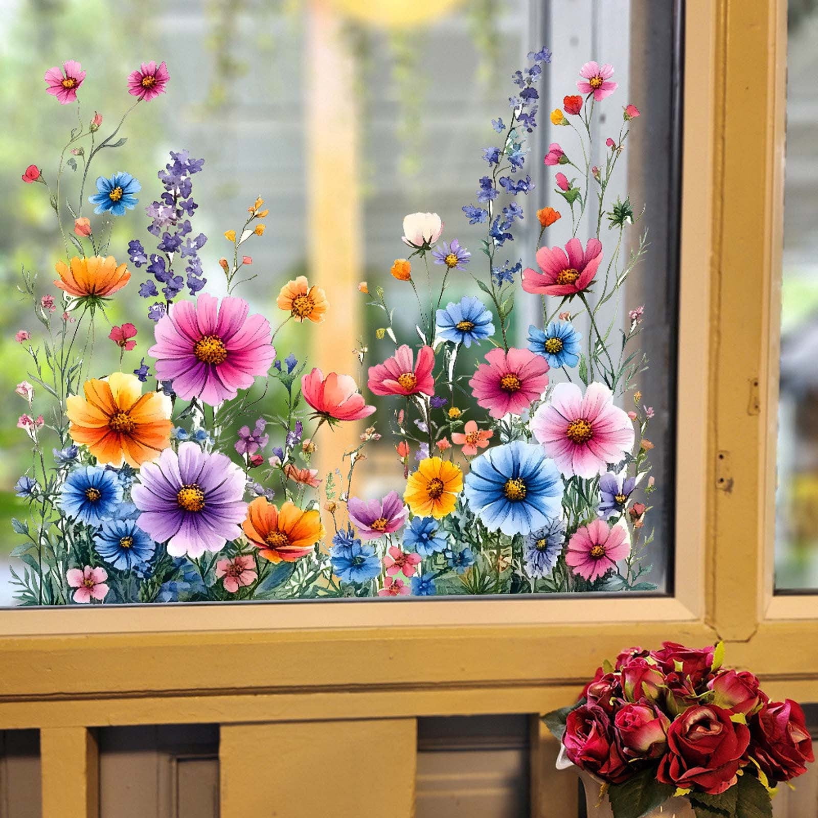5 Pcs Wall Stickers Painted Flowers DIY Bedroom Entryway Household Wall Beautification ...