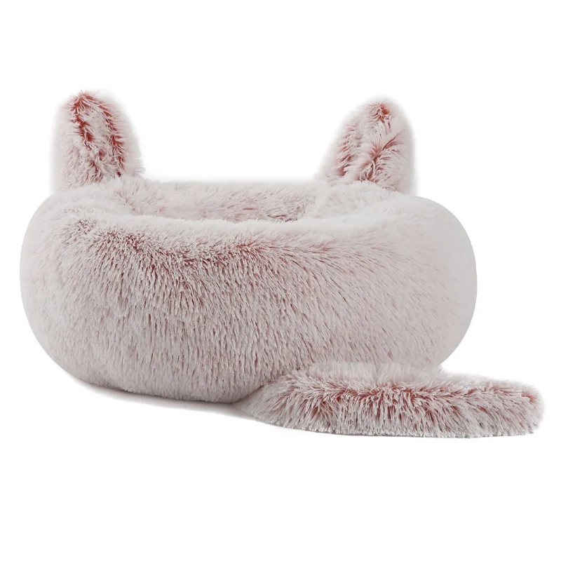 Cartoon Cat Bed Pet Nest Super Soft Warm Round Pet for Bed Semi Enclosed Dog and Cat House 2 in ...