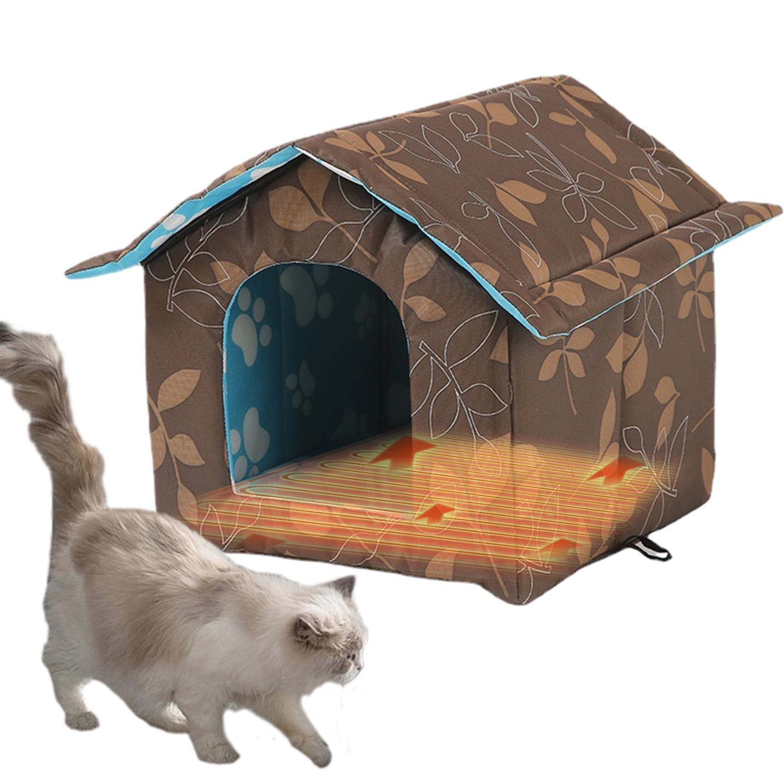 Clearance! Winter Cat House for Outdoor Indoor Cats with Self Warming Pad, Weather-Proof Heat ...