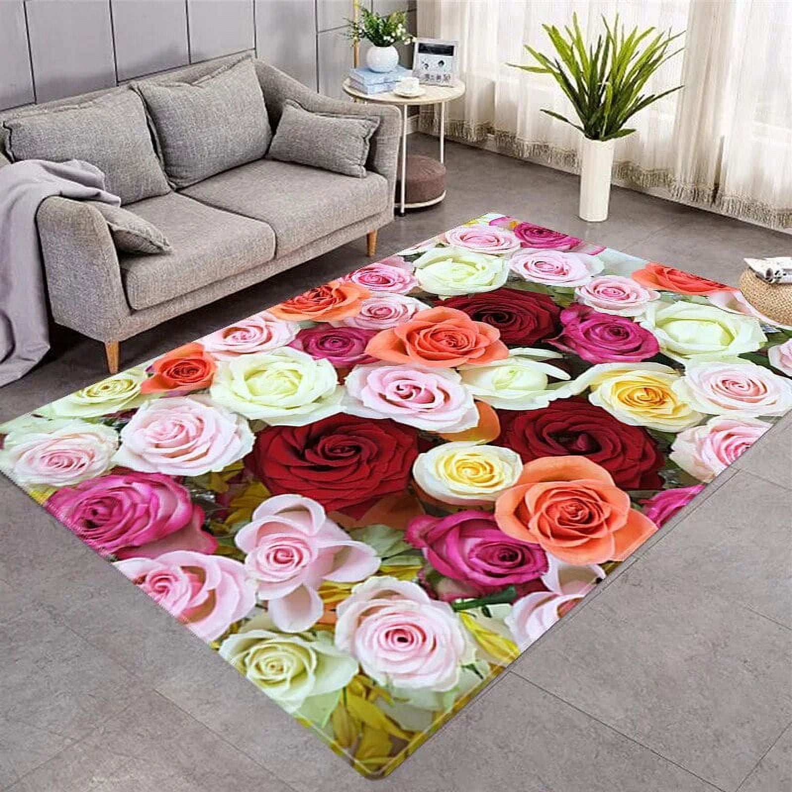 Colorful flower red rose carpet bedroom study balcony bath restaurant kitchen non -slip floor ...