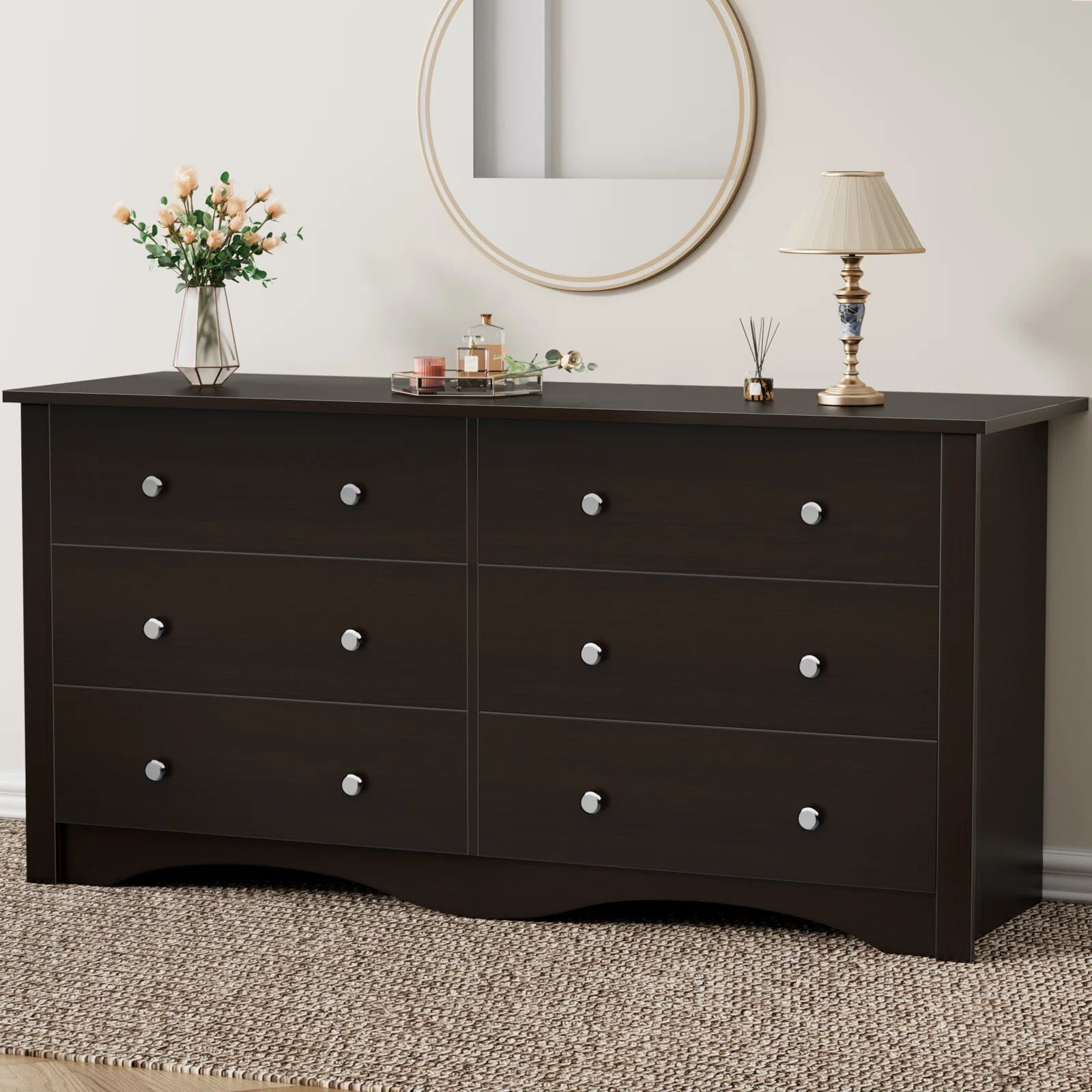 Homall Modern 6-Drawer Solid Wood Dresser, Double Chest For Bedroom/Living Room, Brown - Walmart.com