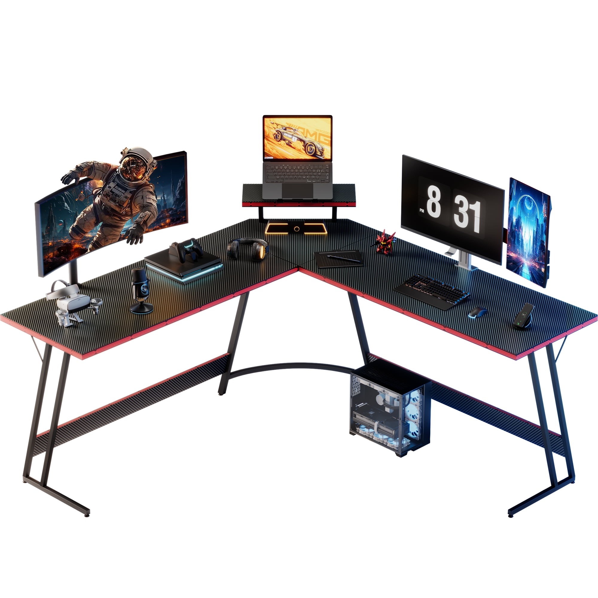 Homall L-Shaped Gaming Desk 66 Inches Corner Office Desk With Removable Monitor Riser, Black ...