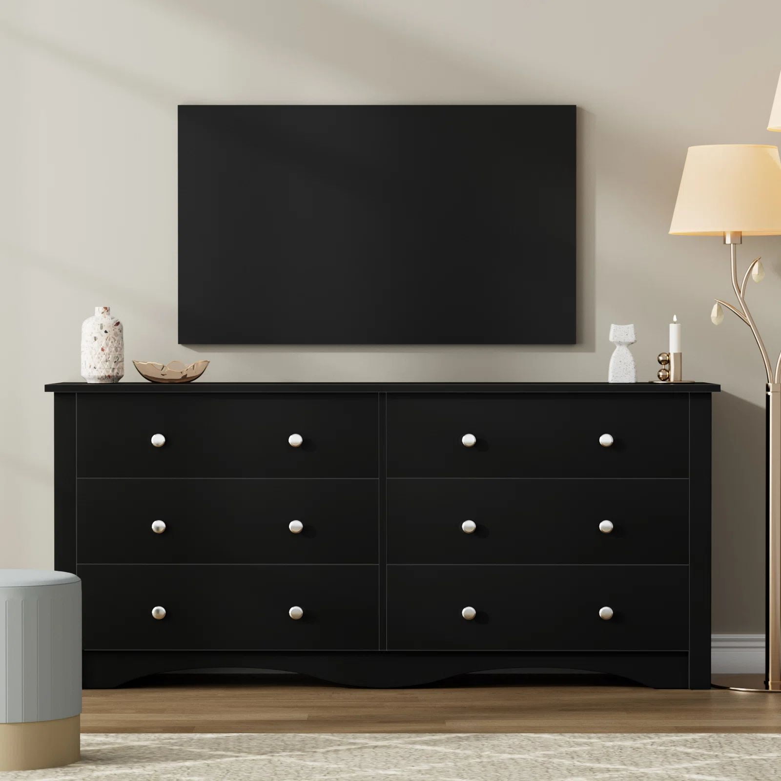 Homall 6-Drawer Wood Dresser, Modern Double Tier Chest Of Drawers, Black Furniture For Living ...