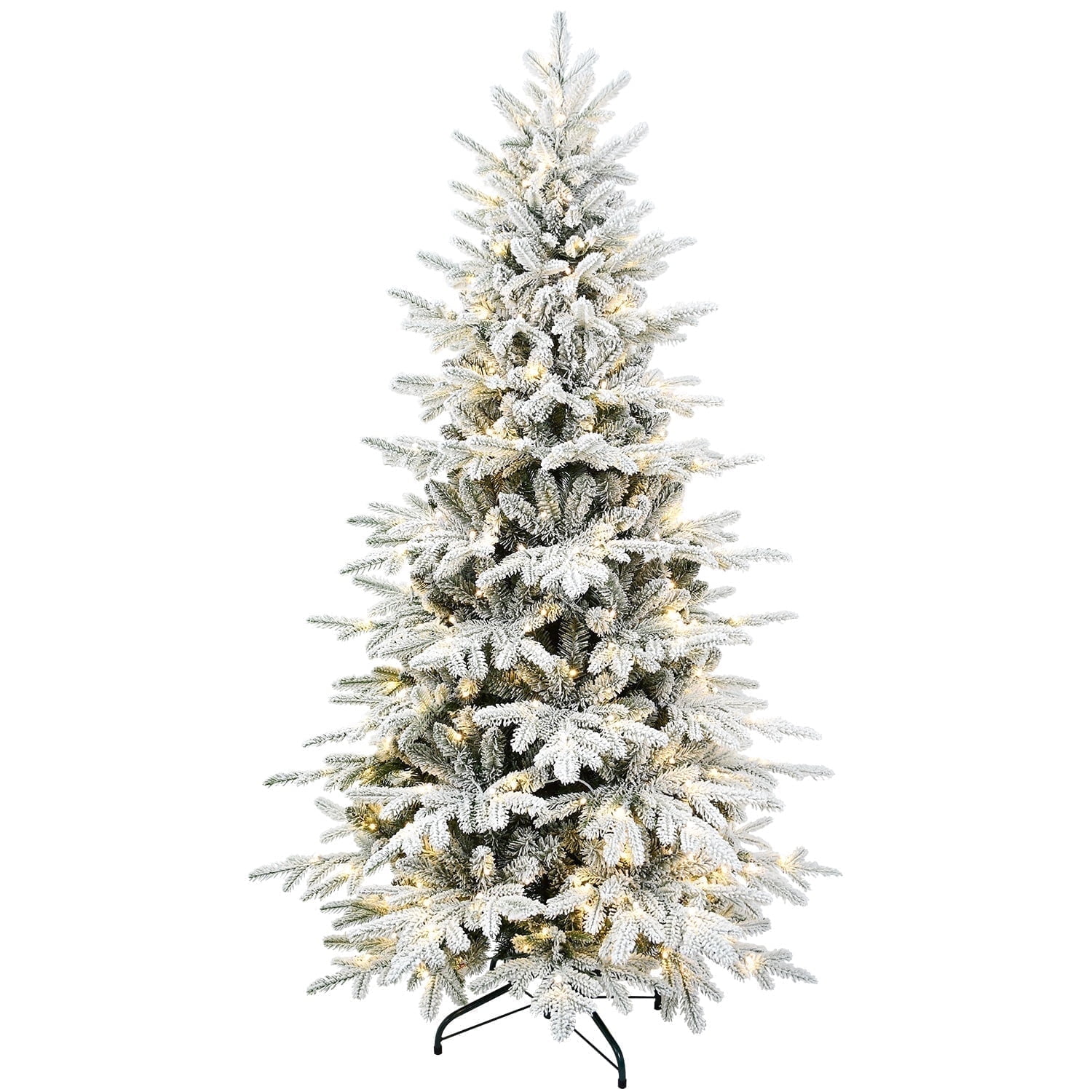 Mayhihi 5Ft Prelit White Flocked Spruce Premium Christmas Tree, 1260 Lifelike Tips, 200 Lights ...