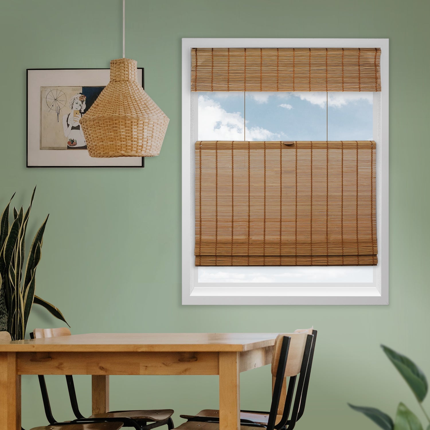 Natural Woven Top Down Bottom Up Cordless Bamboo Roman Shades for Windows, 38.5 in. W x 36 in. L ...