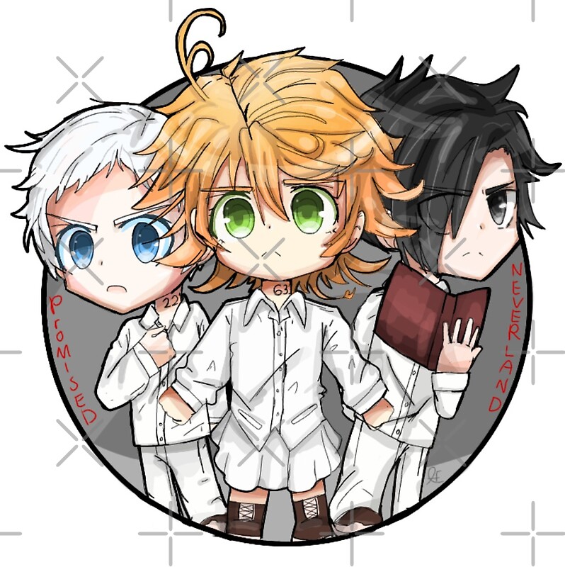 &quot;The Promised Neverland Emma, Norman and Ray chibi; by Kībo-Kībo&quot; by Kibo-Kibo | Redbubble