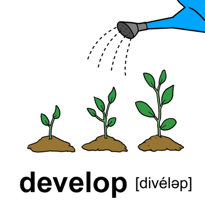 【イラスト】developの意味、読み方| イラストと語呂合わせで覚える英単語