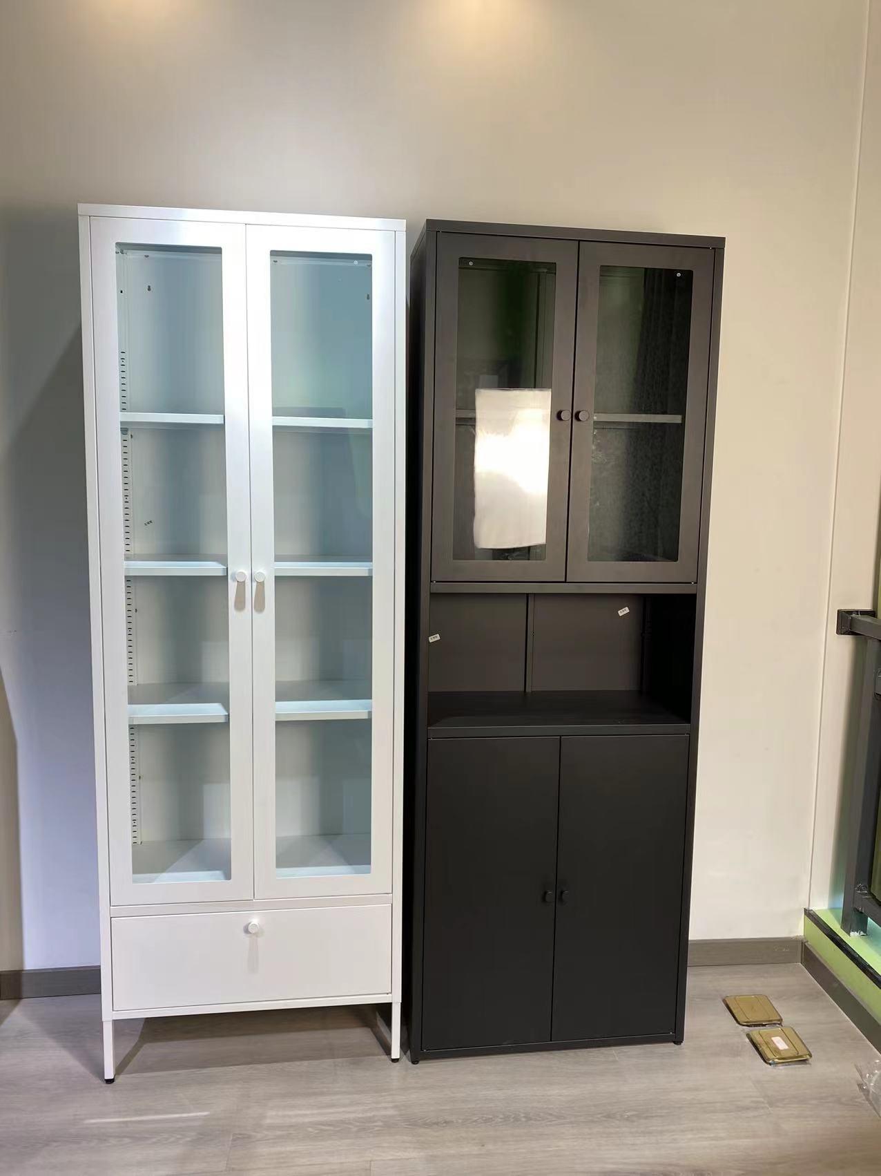 Metal Living Room Furniture Bookshelf Cabinet Style Glass Doors Bookcase - China Glass Doors ...