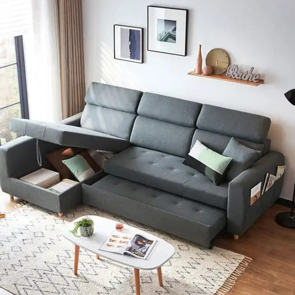 Sofa Cum Bed with Storage Modern Wooden Folding Chair Sleeper Three Seat Sofa Bed Living Room ...
