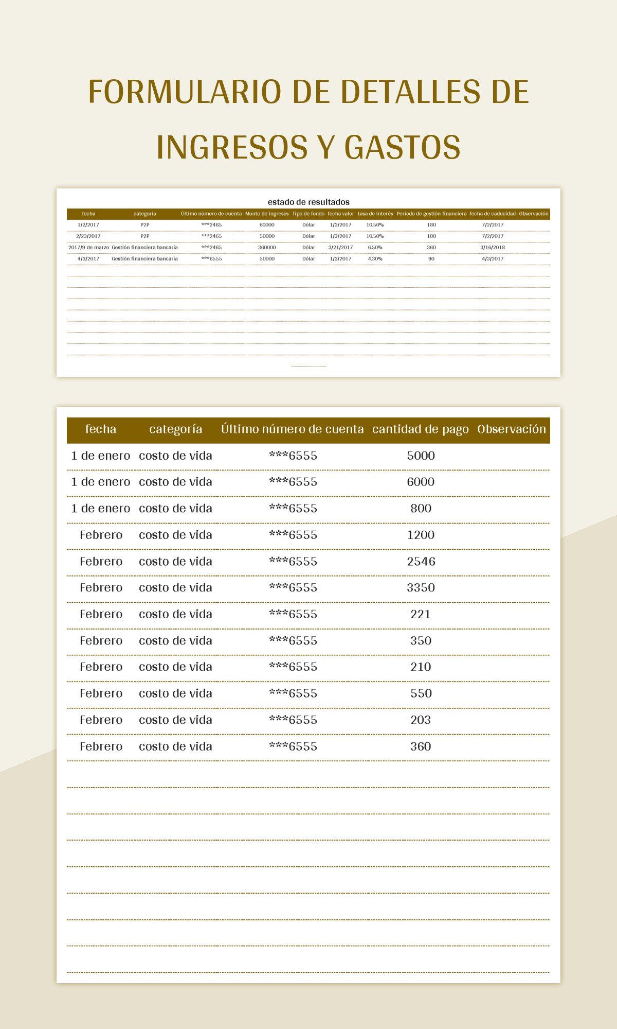 Plantilla De Formato Excel Sistema De Tabla De Ganancias Detallada De Ingresos Y Gastos Y Hoja...