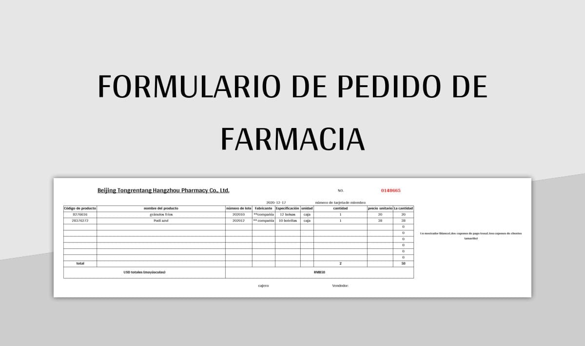 Plantilla De Formato Excel Formulario De Pedido De Farmacia Y Hoja De Cálculo De Google Para...