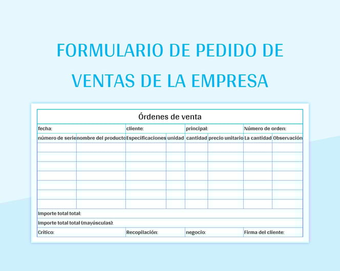 Plantilla De Formato Excel Formulario De Pedido De Ventas De La Empresa Y Hoja De Cálculo De...
