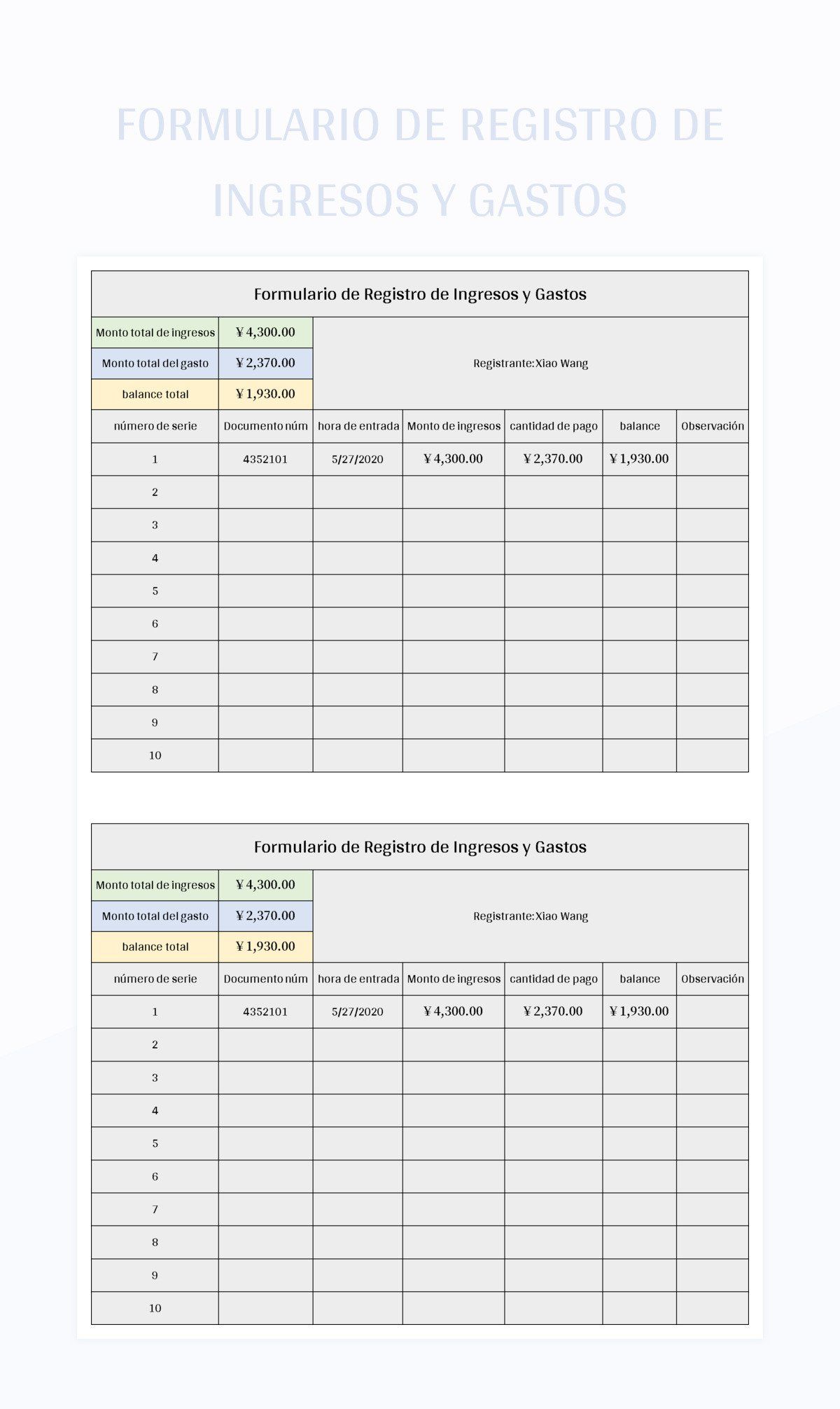 Plantilla De Excel Formulario De Registro De Ingresos Y Gastos Y Hoja De Cálculo De Google Para...