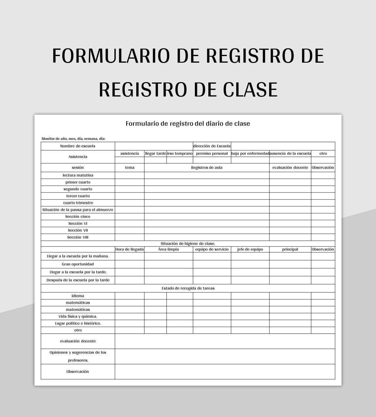 Plantilla De Formato Excel Formulario De Registro De Registro De Clase Y Hoja De Cálculo De...