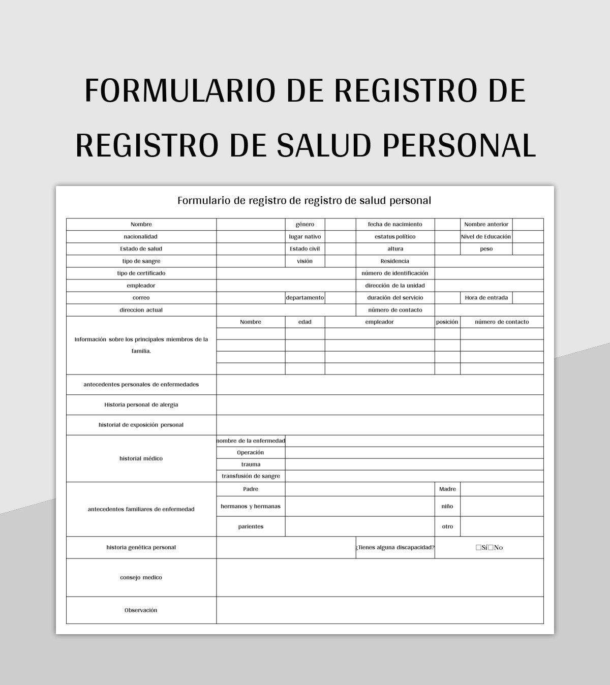 Plantilla De Formato Excel Formulario De Registro De Registro De Salud Personal Y Hoja De...