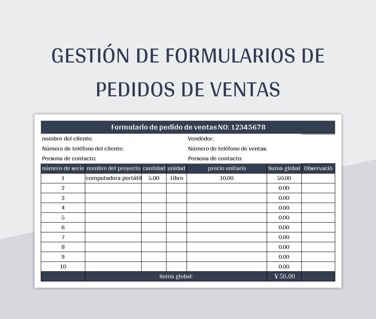 Plantilla De Excel Información Del Formulario De Pedido De Ventas Y Hoja De Cálculo De Google...