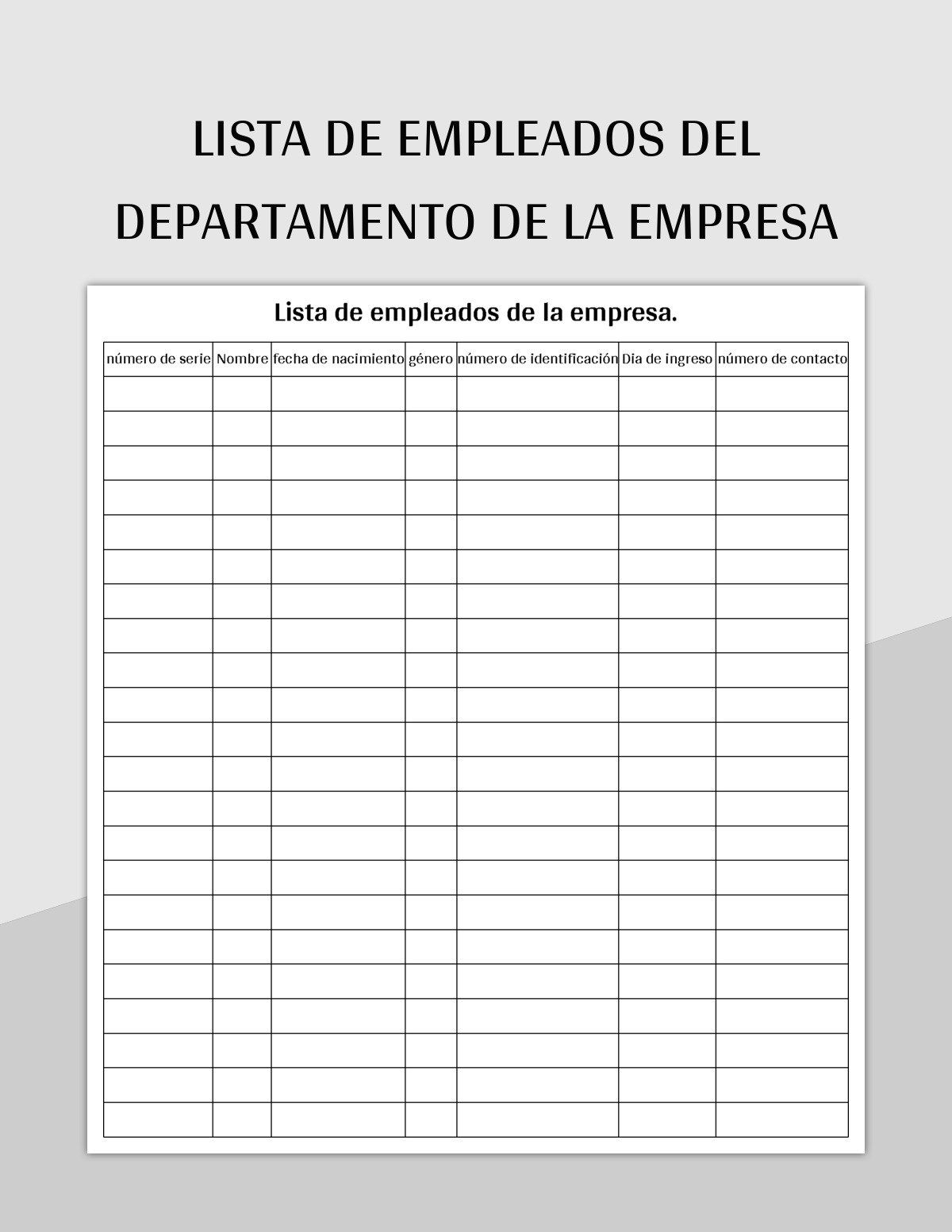 Plantilla De Formato Excel Lista De Empleados De La Empresa Y Hoja De Cálculo De Google Para...