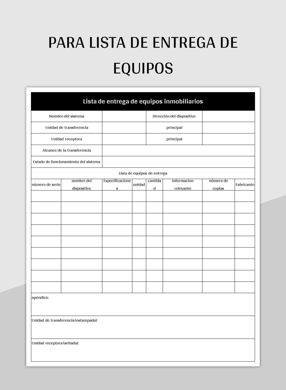 Plantilla De Formato Excel Para Lista De Entrega De Equipos Y Hoja De Cálculo De Google Para...