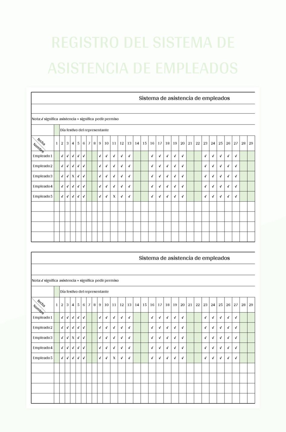 Plantilla De Formato Excel Registro Del Sistema De Asistencia De Empleados Y Hoja De Cálculo De...