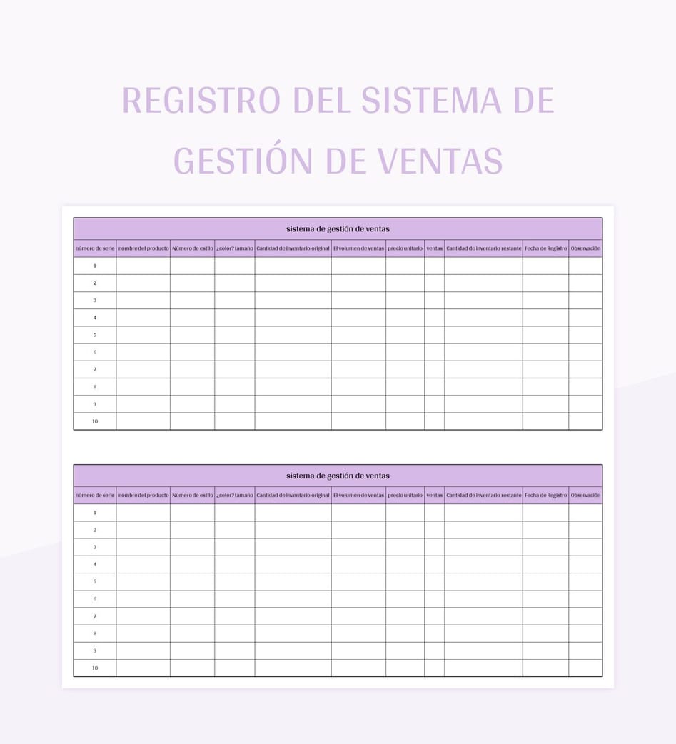 Plantilla De Formato Excel Registro Del Sistema De Gestión De Ventas Y Hoja De Cálculo De Google...
