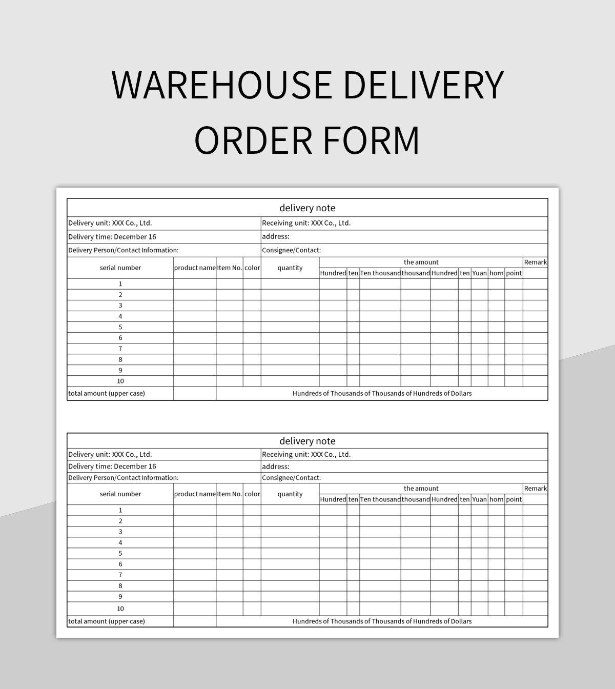 Delivery Order Template Excel
