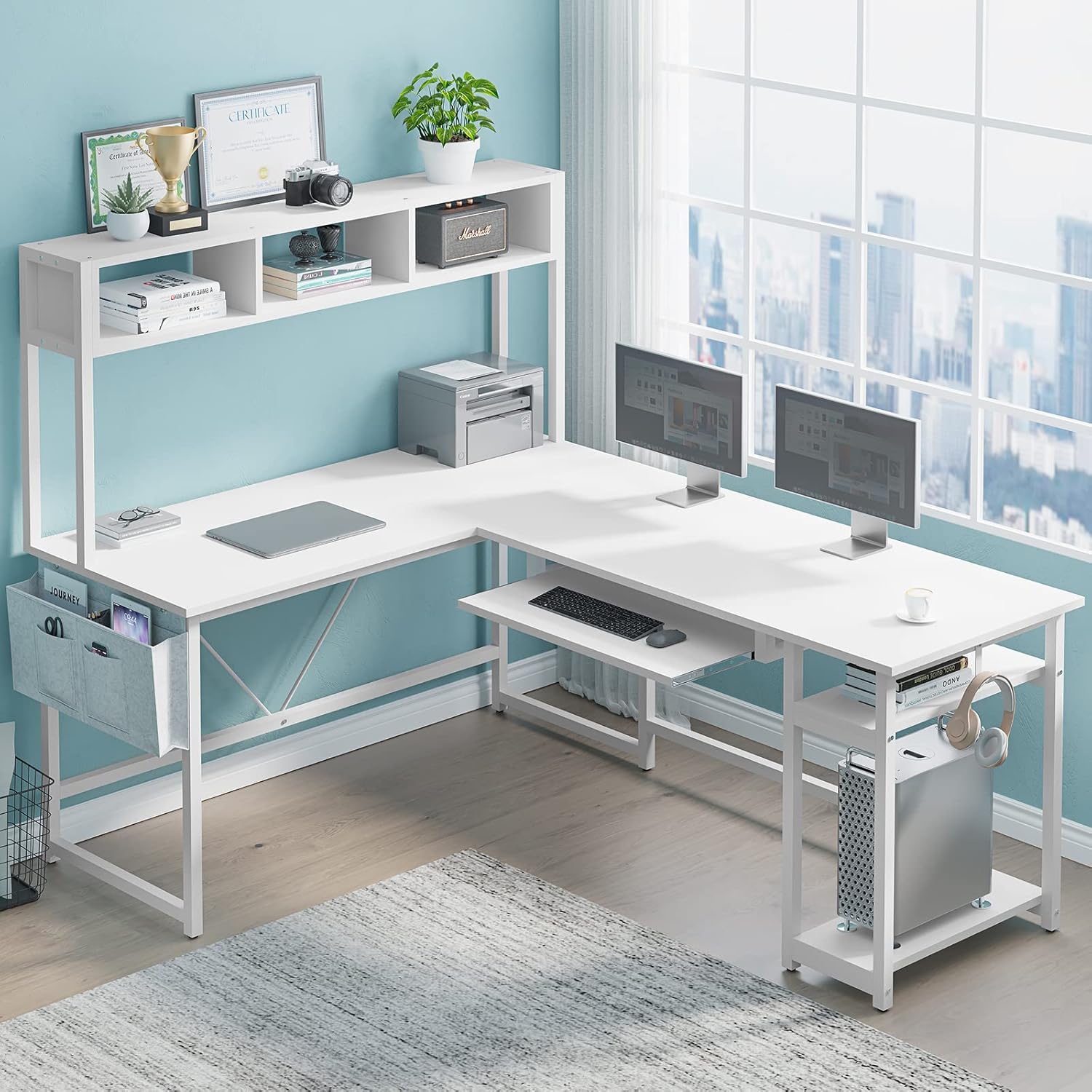 Buy SEDETA L Shaped Gaming Desk, Reversible 94.5” Office Desk, Gaming Desk With Led Lights...