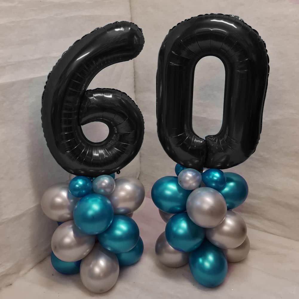 Buy Printed Number 60 Balloons Black Unique 60th Birthday Decorations Men Women Including...